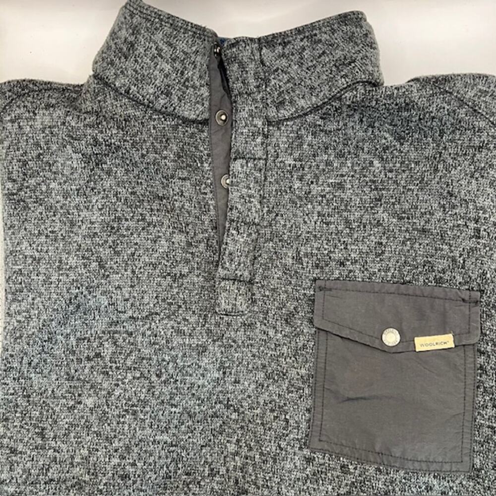 Woolrich Drifter Fleece Pullover Mens L Heather Gray Lined 1/2 Snap Pocket